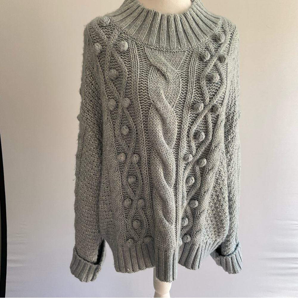 Sarah Campbell Chunky Cable Knit Sweater Blue Cotton Blend Cozy Pullover L - Picture 4 of 16